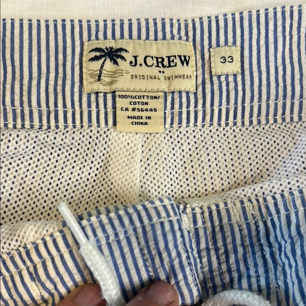 J. Crew Blue and White Board Shorts with Drawstring Waist